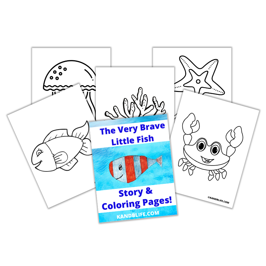 Sample pages from The Very Brave Little Fish Story Coloring Book.