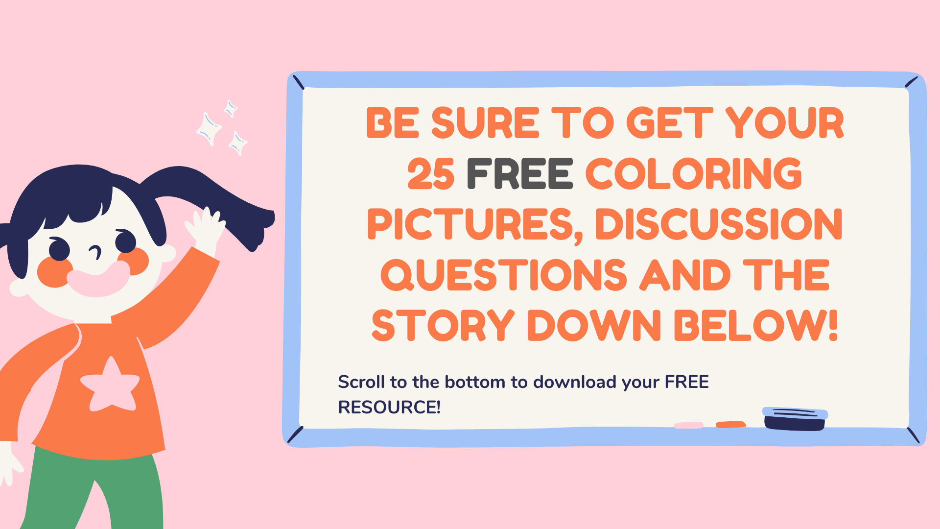 A reminder to download the free coloring pages, discussion questions and story for The Very Brave Little Fish. 