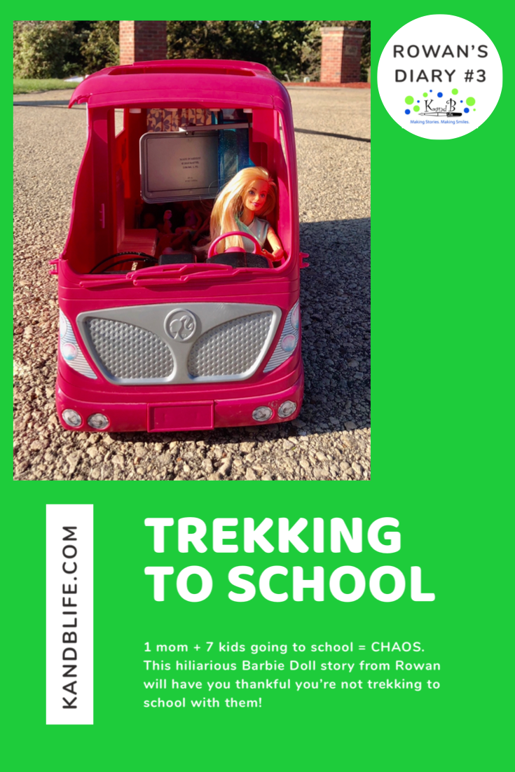 Picture of a Barbie in camper on the road for the Barbie Doll Story, Trekking to School. 