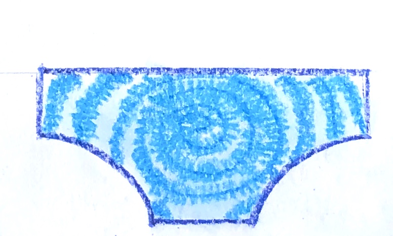 Blue and white tye-dyed underwear for the story for kids, My Underwear has Superpowers.