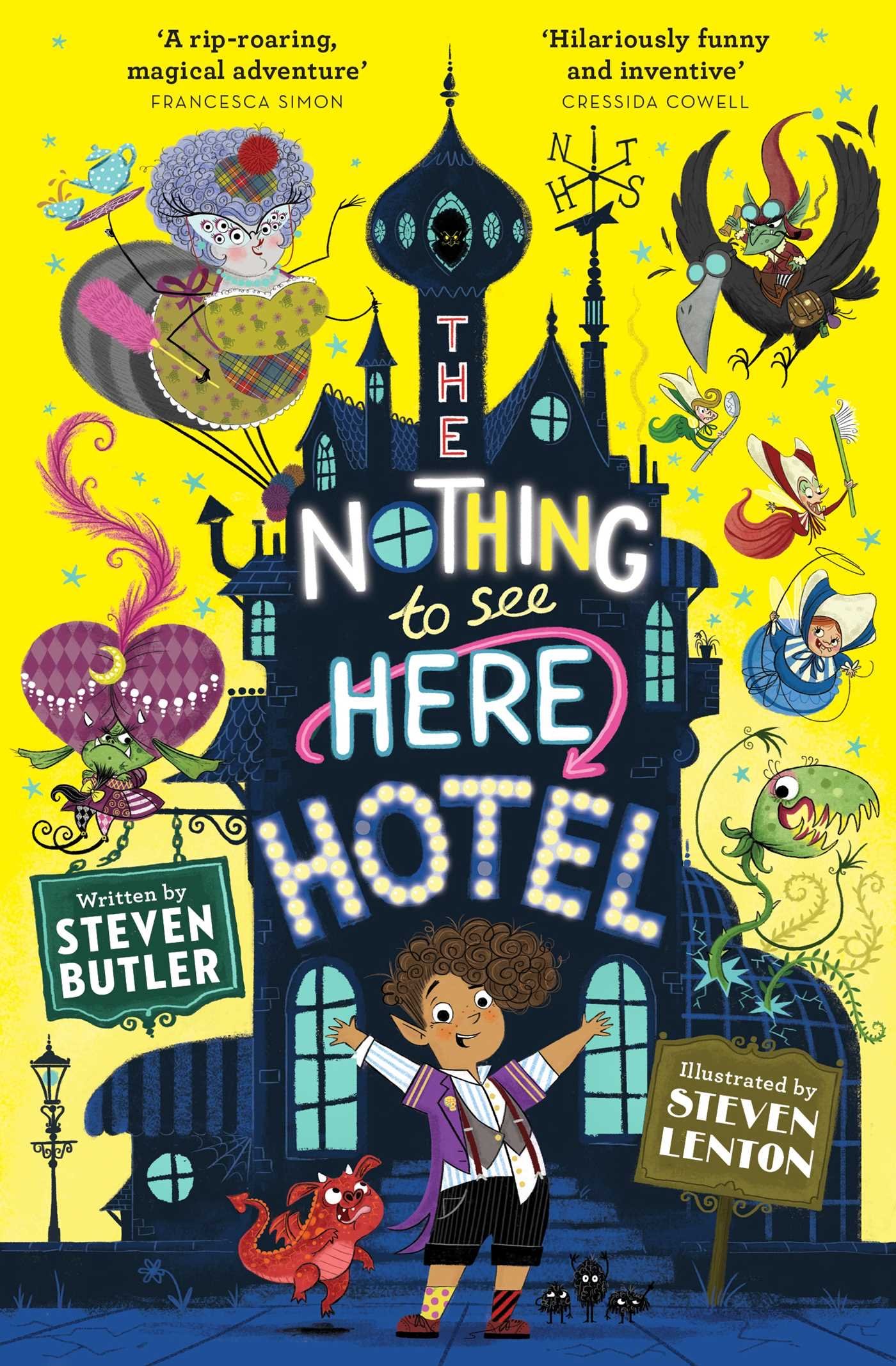 The Nothing to See Here Hotel by Steven Butler yellow book cover for the children's book review