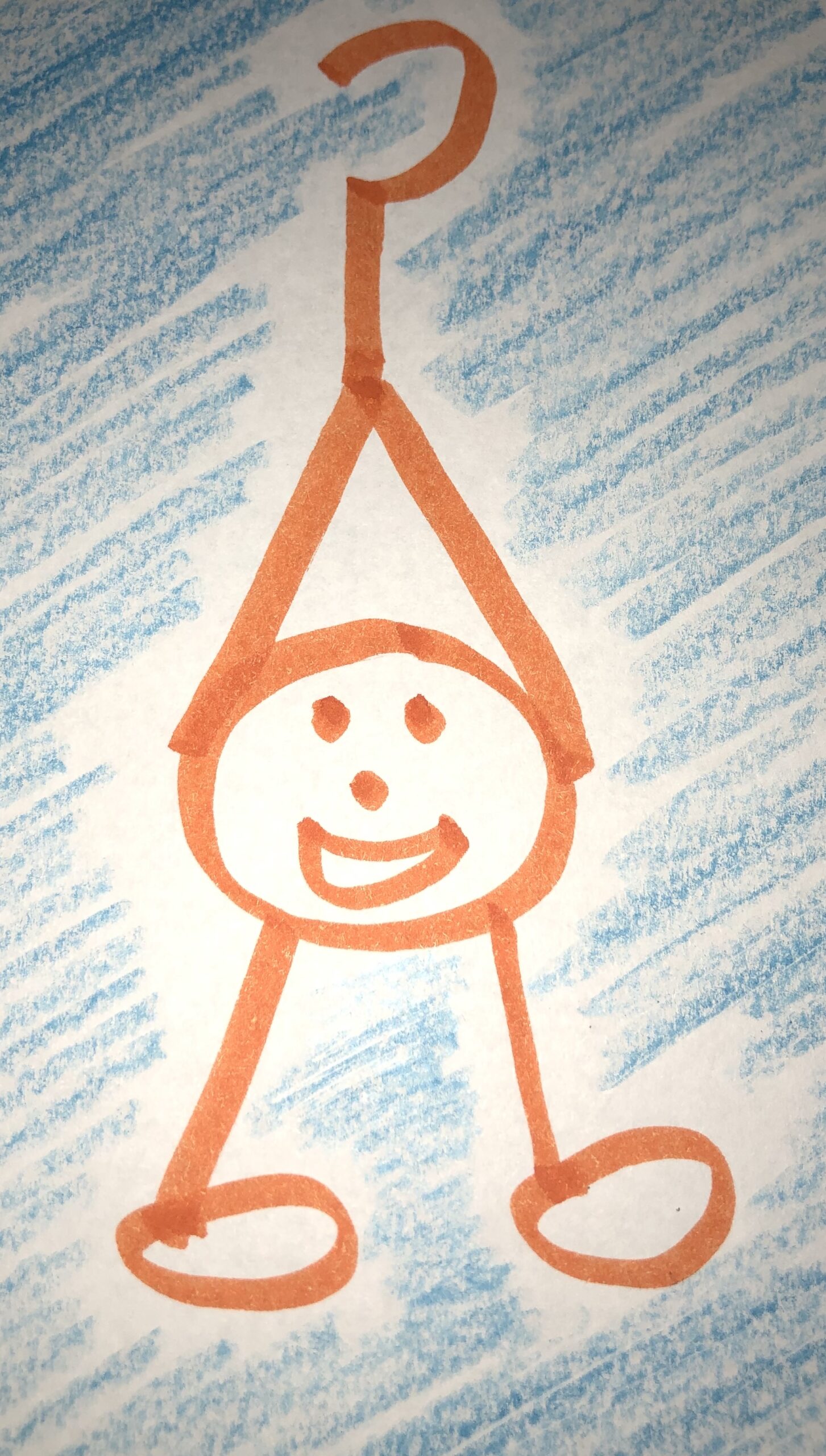 An orange question mark , as a character Quinn, for the children's story, I Want to be an Exclamation Point.