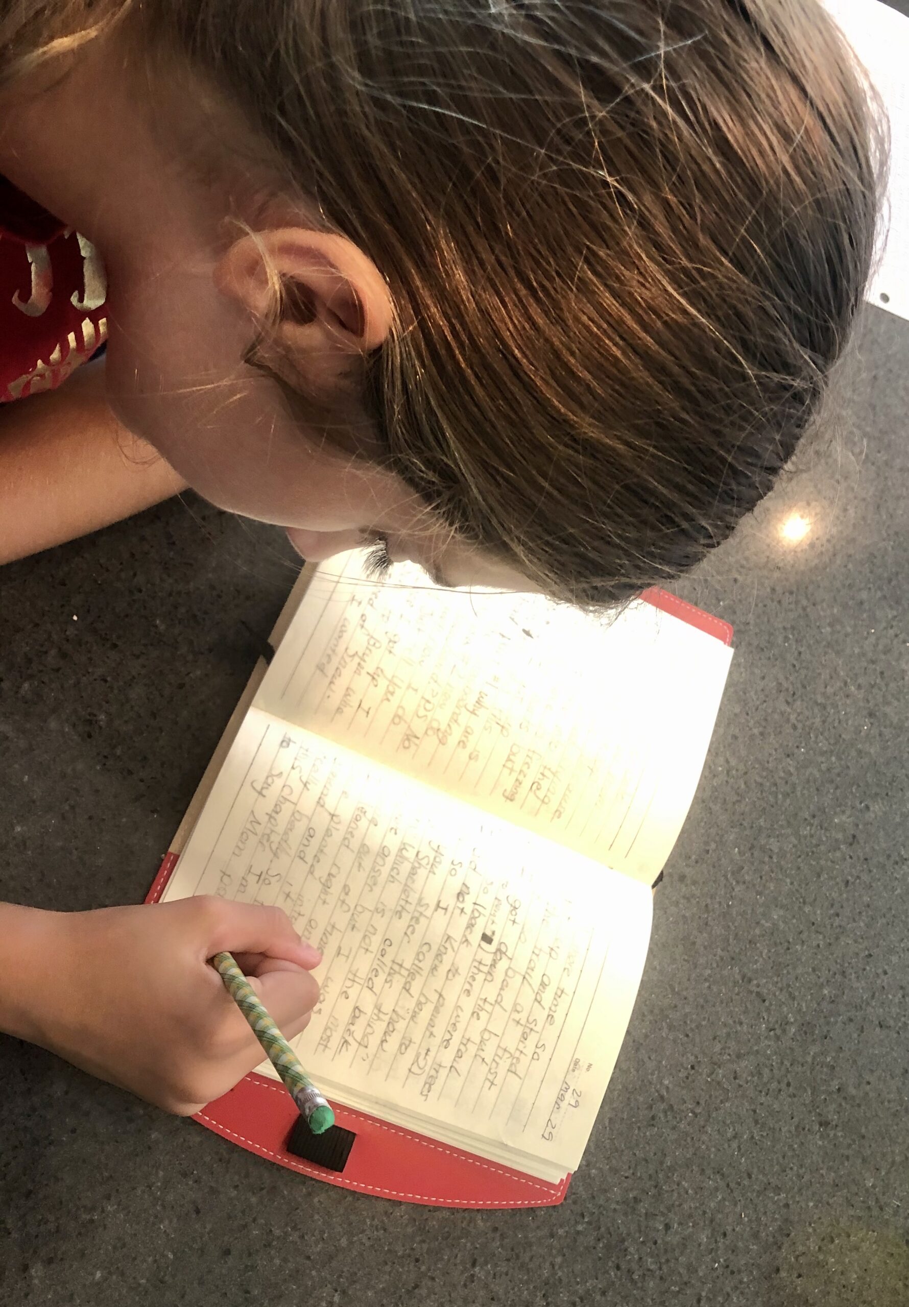 A girl writing in a journal. for the article, 10 ways to get kids excited about writing.