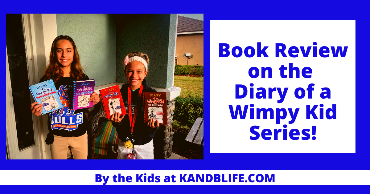 2 girls holding up books for the Book Review on Diary of a Wimpy Kid