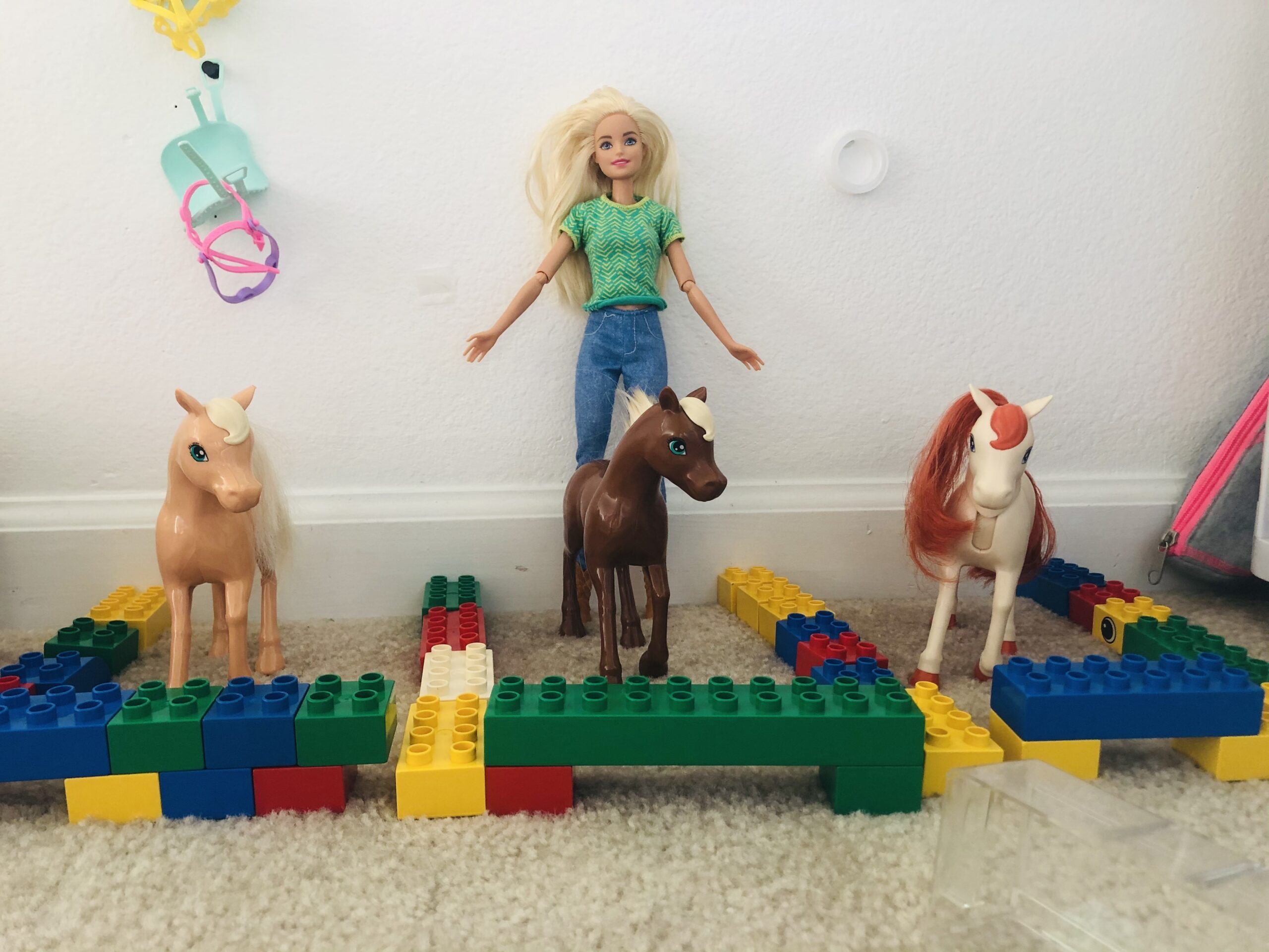 A Barbie Doll and some horses.