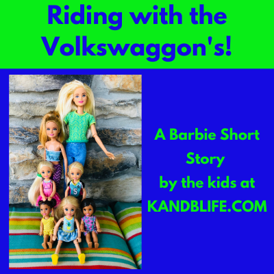 Lime green and blue cover for the Barbie Short Story, Riding with the Volkswaggon's.
