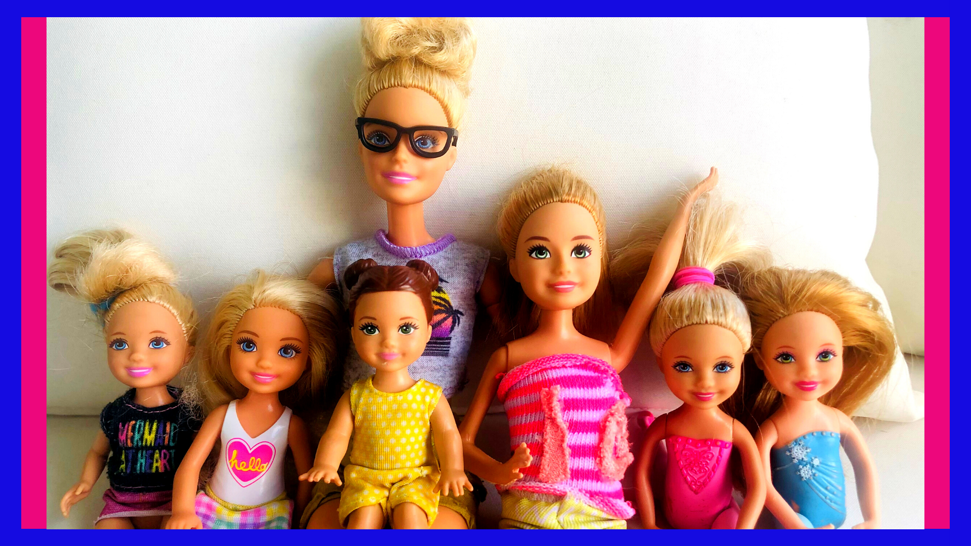 A bunch of Barbies posing for the Barbie Stories for Kids, The Crazy Kramer's