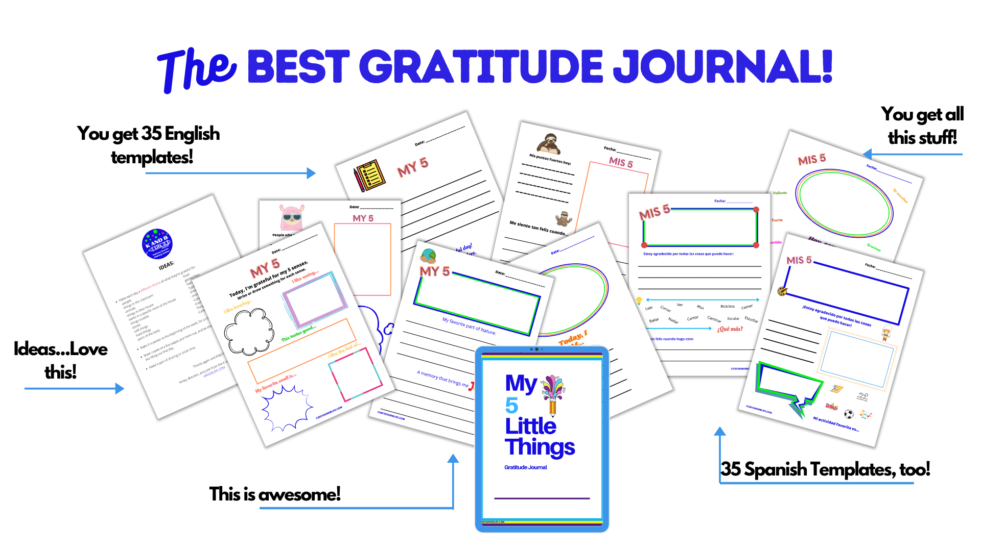 Gratitude Journal in English and Spanish Pages Promotion
