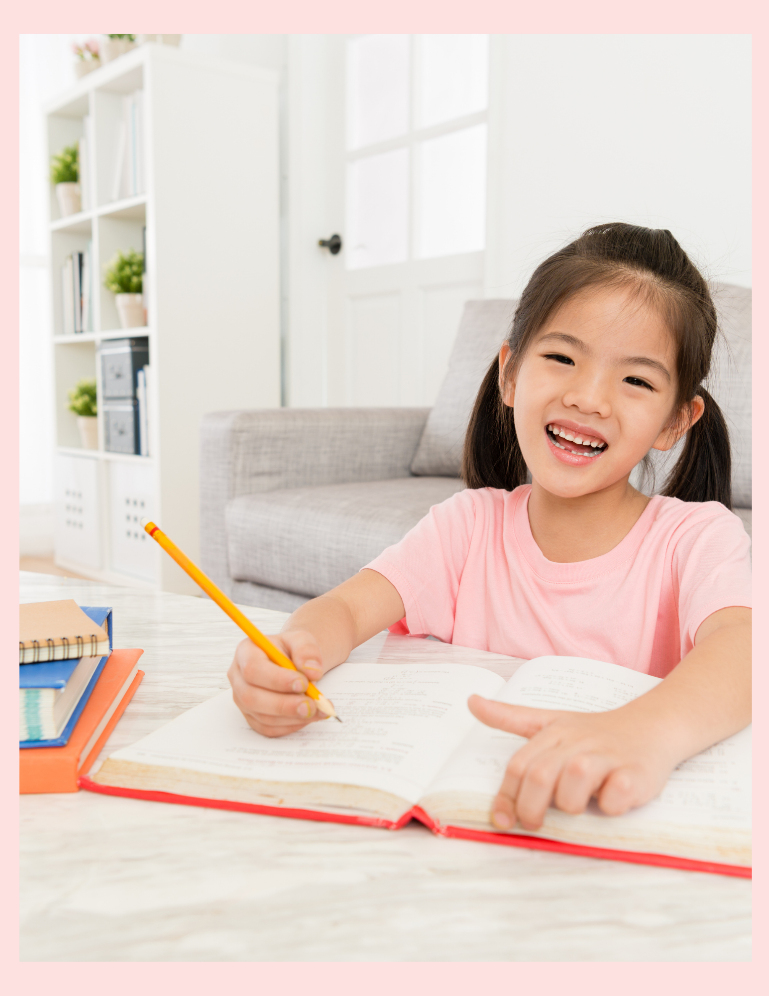 A little girl writing in a journal for the product, Mis 5 Cositas, A Spanish Gratitude Journal.