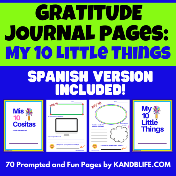 Gratitude Journal Pages in English and Spanish- My 10 Little Things.