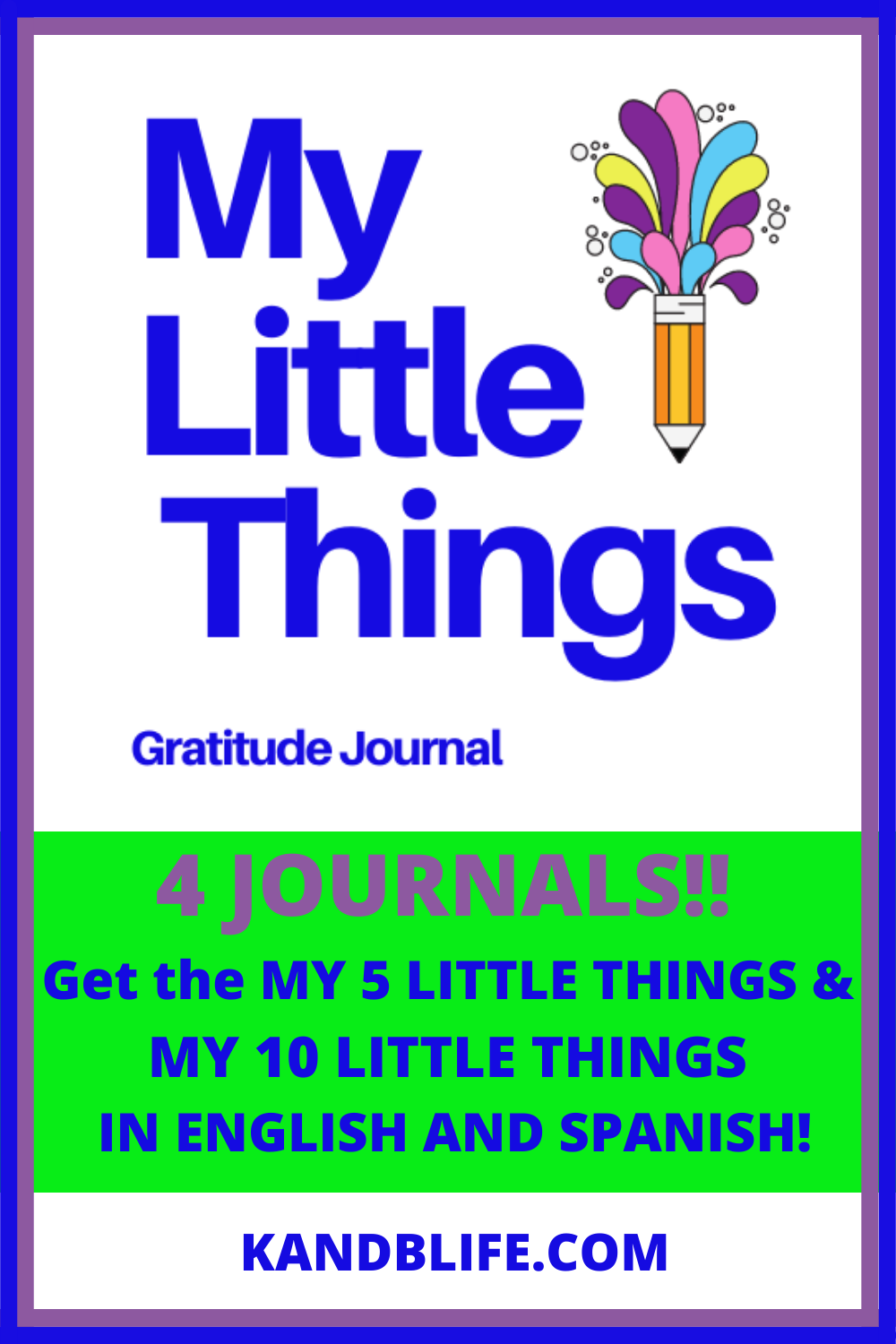 Lime green and blue cover for the the My Little things Gratitude Journal called My Little Things