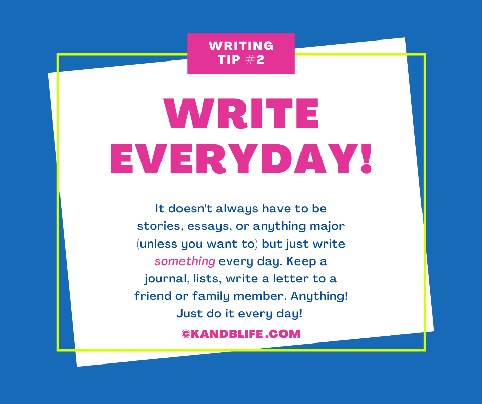 A blue background with writing tips for kids on it.