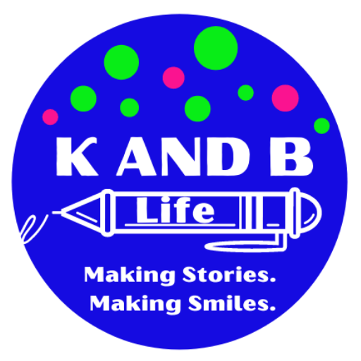 K and B Life Blog LOGO. A blue Circle with white lettering saying, "K and B Life. Making Stories. Making Smiles."