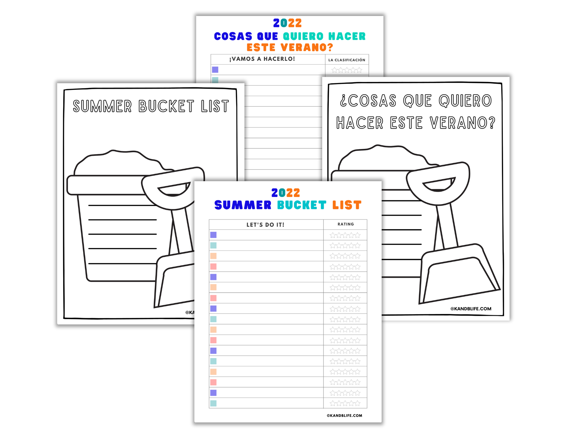 4 Summer Bucket Lists in English and Spanish.