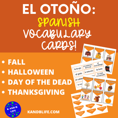 Sample pages from the product El Otoño: Spanish Vocabulary Cards for the Whole Season