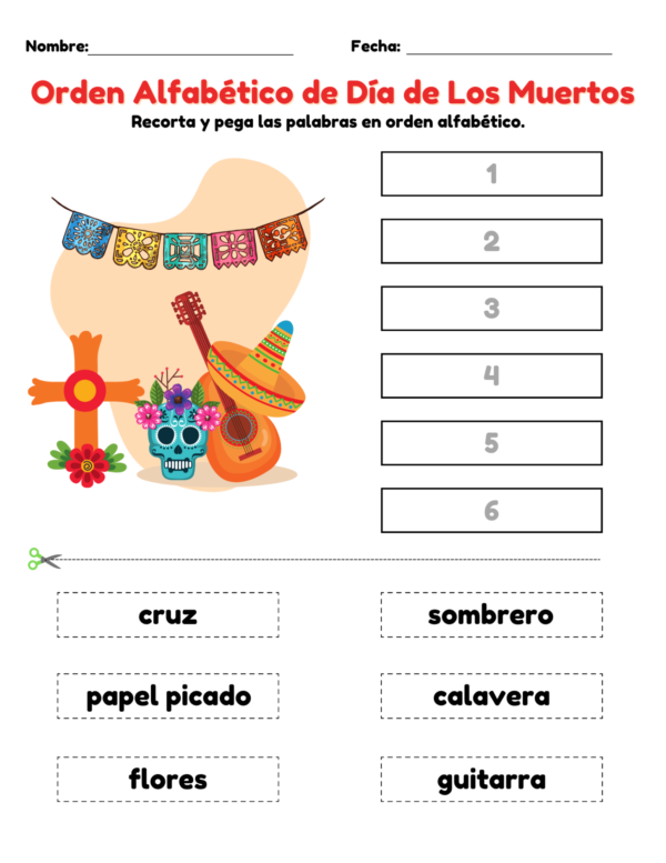 Sample of the product ABC Order Worksheets for Fall in Spanish.
