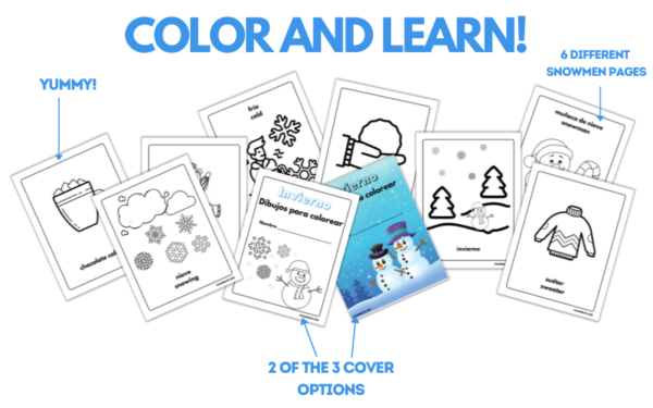 Winter themed Spanish and Dual Language Coloring Pages