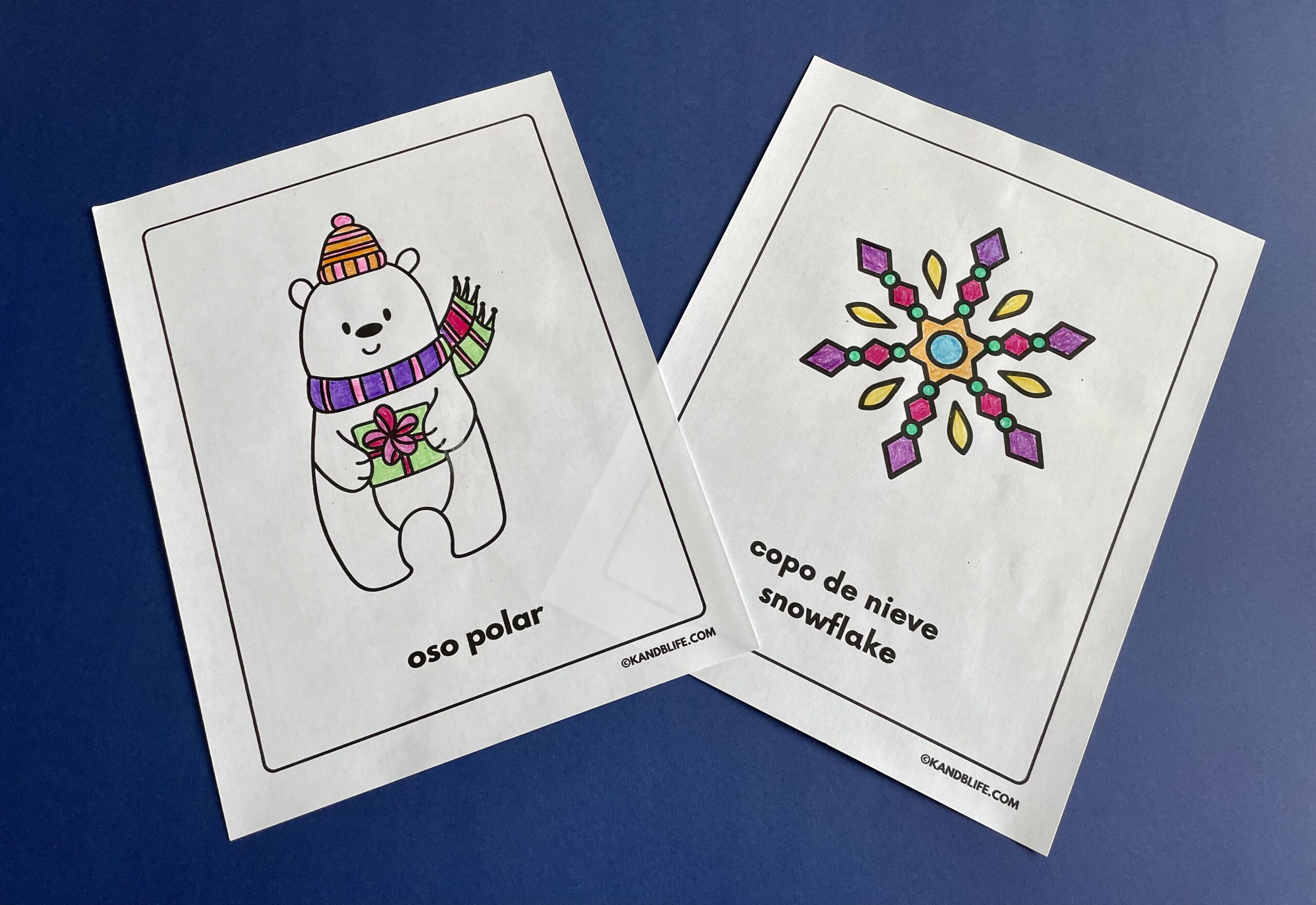 @ colored sample pages from the Spanish Winter Coloring Pages Book