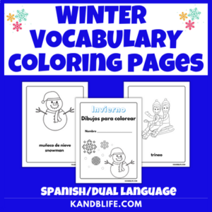Winter Spanish Vocabulary Coloring Pages