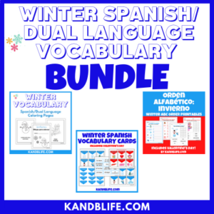 Sample pages for the Winter SPANISH Dual Language Vocabualry BUNDLE