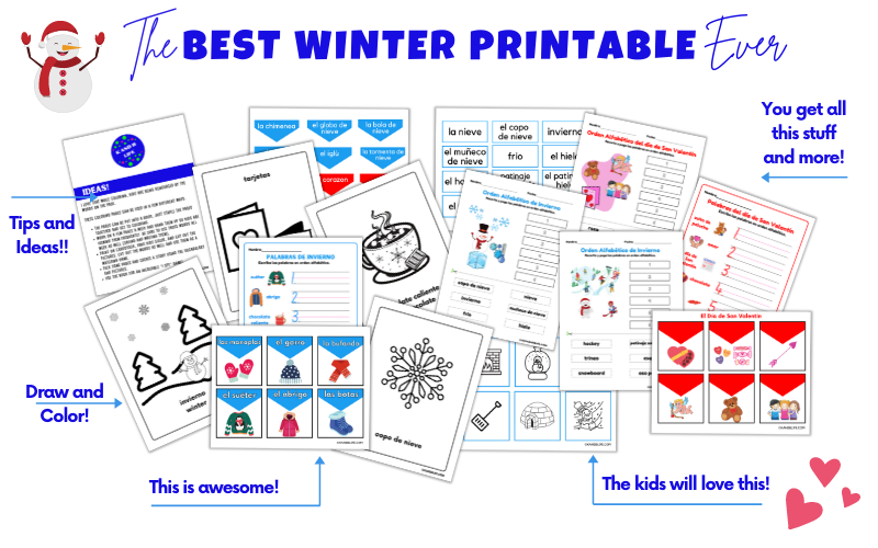 15 Sample pages from the Winter Spanish/Dual Language Vocabulary Bundle