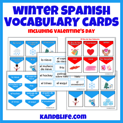 Product images of the Winter Spanish Vocabulary Cards