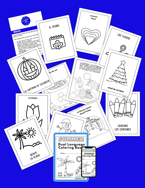 Sample pages from Spanish Coloring Pages: Seasons and Holidays