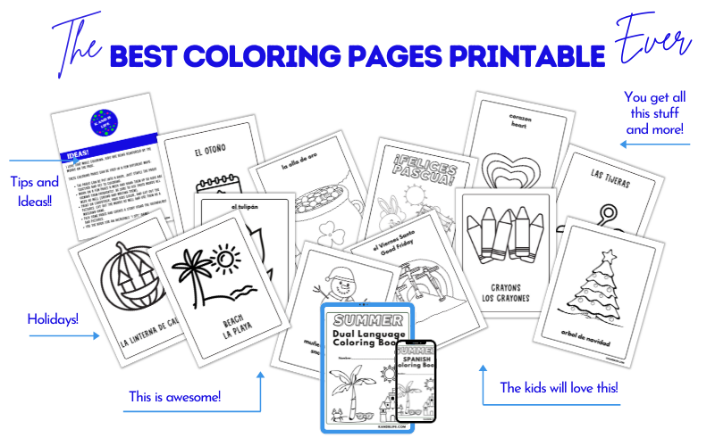 Lots of sample pages from the BUNDLE: Spanish Seasons Vocabulary Coloring Pages Product.
