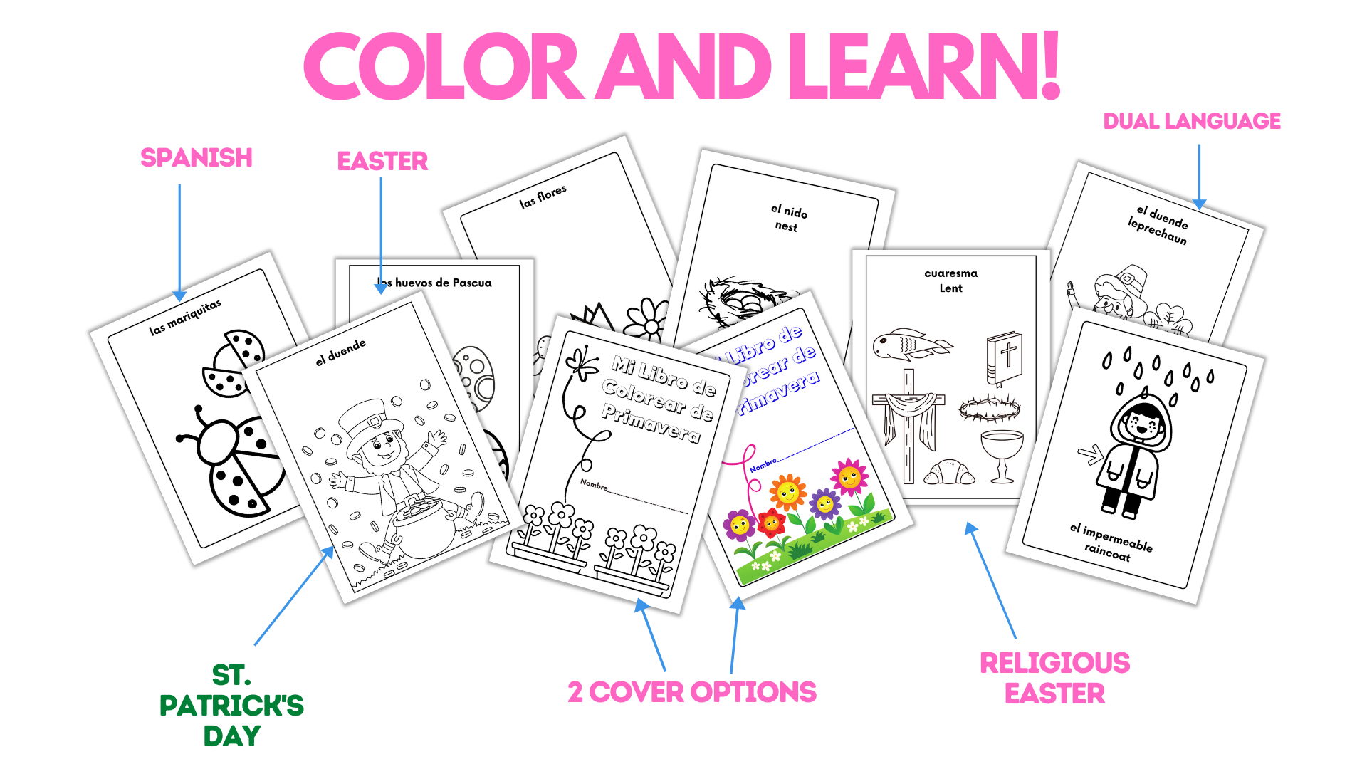 Spanish Spring Vocabulary Coloring Page samples. 