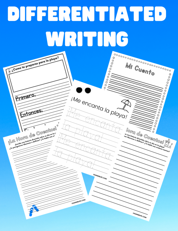 Differentiated writing pages for Spanish writing activities