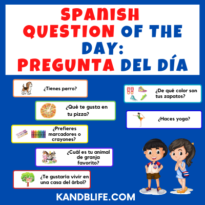 Display of different Spanish questions for kids.