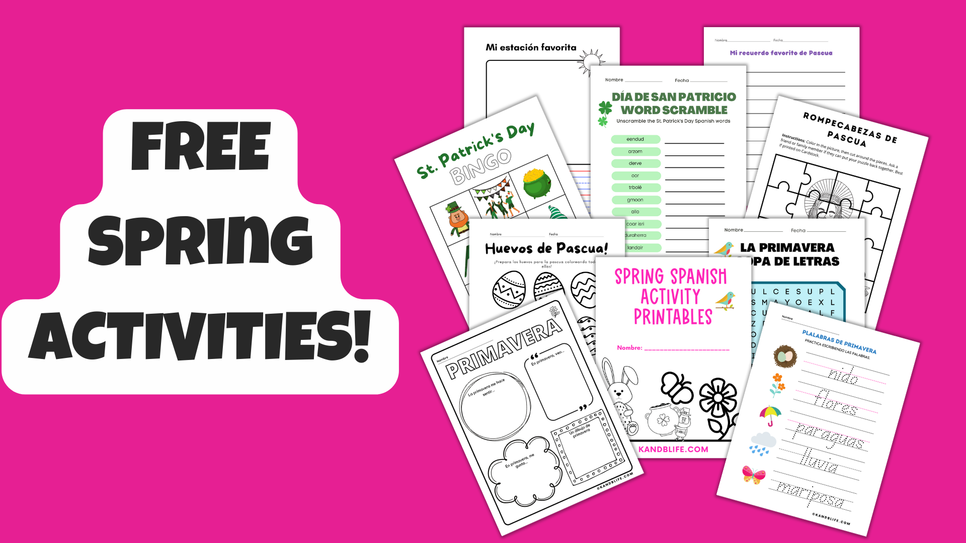 Free Spanish Activities for Spring picture with examples from the book.